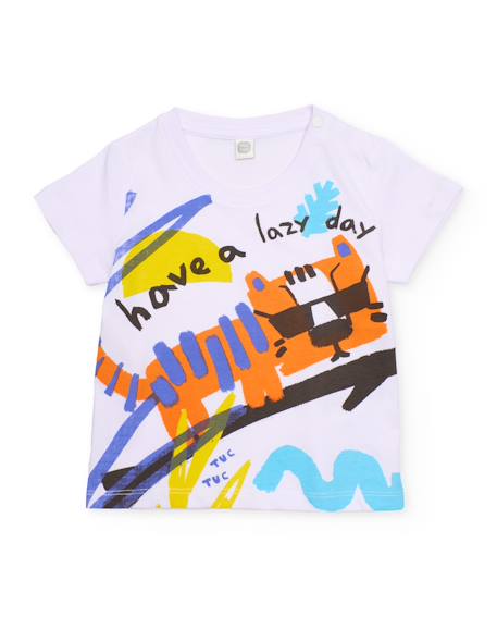 Ensemble garçon en maille avec graphisme tigre Blanc 3 - vertbaudet enfant 