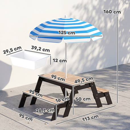 Table de pique-nique enfants - aiyaplay - avec parasol - 2 boîtes de rangement - bois - 3 à 6 ans - 113 x 95 x 160 cm - naturel Finition bois naturel 3 - vertbaudet enfant 
