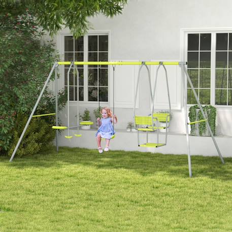 Balançoire 3 agrès portique 2 face à face et balançoire dim. 2,83l x 1,56l x 1,8h m métal époxy Gris 2 - vertbaudet enfant 