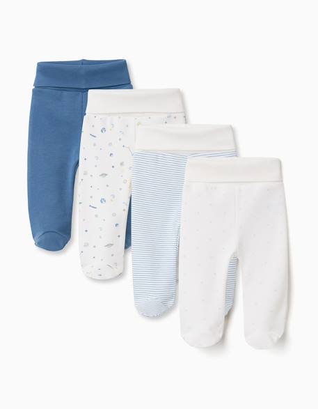 Bébé-4 pantalons avec pieds en coton unis/imprimés