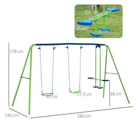 Balançoire 3 agrès portique avec 2 balançoires et face à face dim. 2,8l x 1,4l x 1,78h m métal époxy anticorrosion Vert+Violet 3 - vertbaudet enfant 