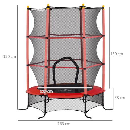 Trampoline de jardin enfants ø 1,63 x 1,90h m filet de sécurité porte zipée couvre-ressorts 6 poteaux rembourrés inclus Rouge 2 - vertbaudet enfant 