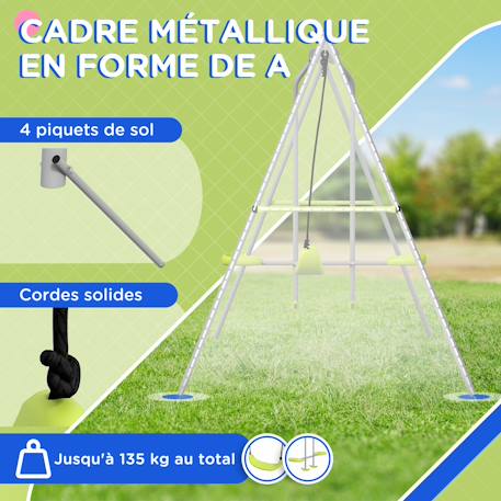 Balançoire 2 agrès portique avec balançoire et face à face dim. 2,55l x 1,6l x 1,8h m métal époxy Gris 4 - vertbaudet enfant 