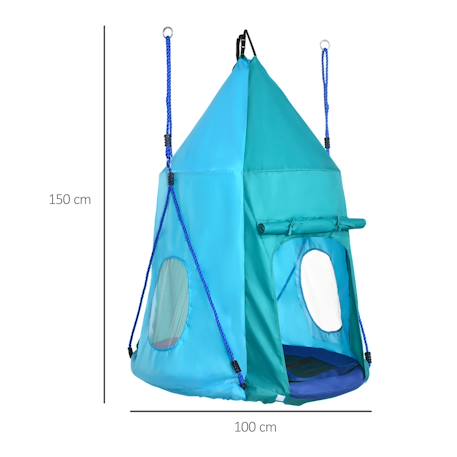 Balançoire nid d'oiseau ronde balançoire panier ø 1,1 x 1,5h m - tente amovible incluse - accessoires inclus Bleu 3 - vertbaudet enfant 