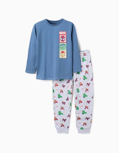 Pyjama en coton à manches longues avec imprimés marvel Bleu 1 - vertbaudet enfant 