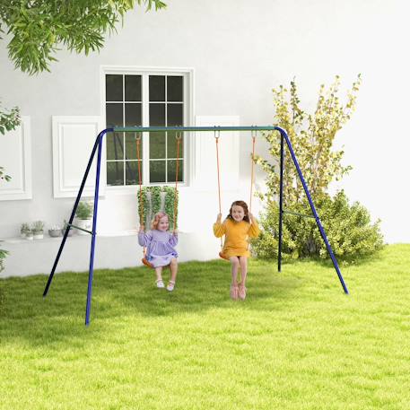 Balançoire 2 agrès portique avec 2 balançoires dim. 2,69l x 1,6l x 1,8h m métal époxy anticorrosion Bleu 2 - vertbaudet enfant 
