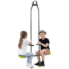 Jouet-Jeux de plein air-Aires de jeux-Accessoires de balançoire/agré-Balançoire agrès face à face enfant 3 à 6 ans - selles larges, guidon, repose-pied