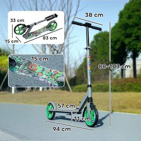 Trottinette pliable réglable enfant hip-hop style frein friction arrière métal Vert 3 - vertbaudet enfant 