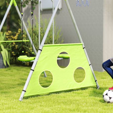 Portique balançoire enfant 4 en 1 - face à face, balançoire, panier basket-ball, cible football - acier Vert 4 - vertbaudet enfant 