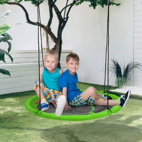 Balançoire nid d'oiseau ronde balançoire panier ø 110 cm 4 anneaux inclus métal époxy oxford haute densité Vert 2 - vertbaudet enfant 