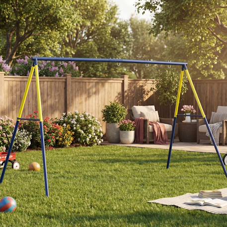 Portique balançoire double 4 crochets acier max. 150 kg Bleu 2 - vertbaudet enfant 