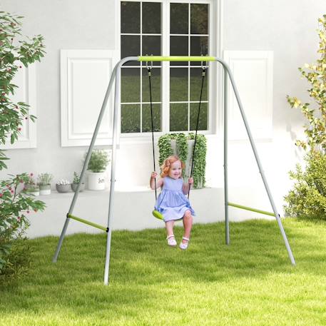 Portique balançoire évolutive - siège haut, accoudoirs, ceinture sécurité 5 points, barre protection - métal époxy Gris 2 - vertbaudet enfant 