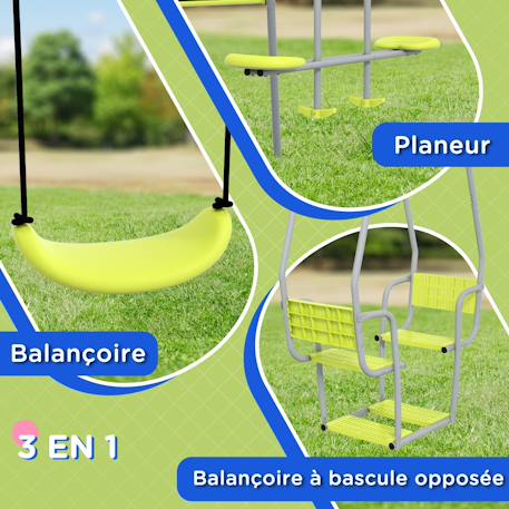 Balançoire 3 agrès portique 2 face à face et balançoire dim. 2,83l x 1,56l x 1,8h m métal époxy Gris 4 - vertbaudet enfant 