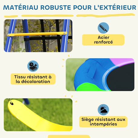 Portique balançoire 6 en 1 - balançoire, corde et filet d'escalade, nid oiseau, panier basket, échelle - acier Bleu 5 - vertbaudet enfant 