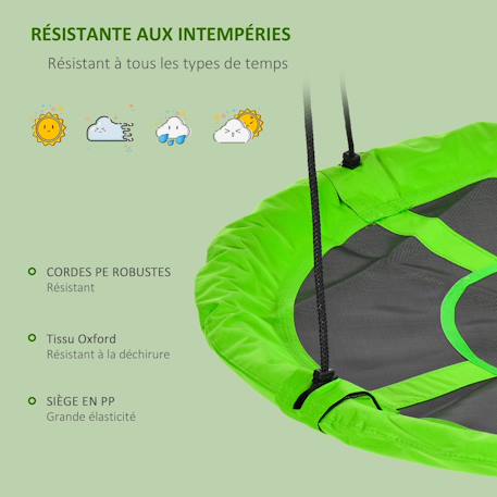 Balançoire nid d'oiseau ronde balançoire panier ø 110 cm 4 anneaux inclus métal époxy oxford haute densité Vert 6 - vertbaudet enfant 