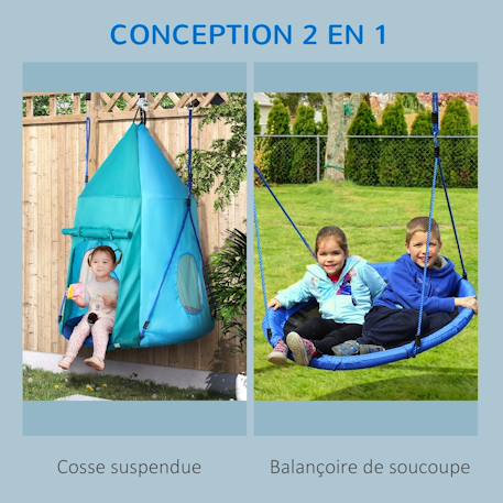 Balançoire nid d'oiseau ronde balançoire panier ø 1,1 x 1,5h m - tente amovible incluse - accessoires inclus Bleu 4 - vertbaudet enfant 