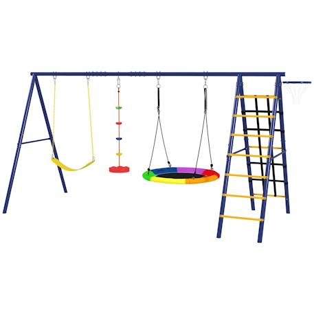 Portique balançoire 6 en 1 - balançoire, corde et filet d'escalade, nid oiseau, panier basket, échelle - acier Bleu 1 - vertbaudet enfant 