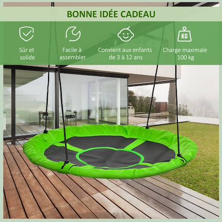 Balançoire nid d'oiseau ronde balançoire panier ø 110 cm 4 anneaux inclus métal époxy oxford haute densité Vert 5 - vertbaudet enfant 