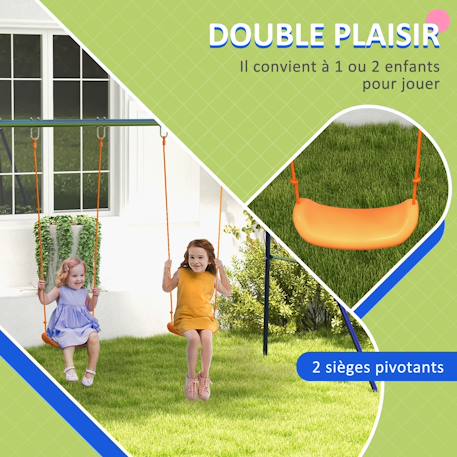 Balançoire 2 agrès portique avec 2 balançoires dim. 2,69l x 1,6l x 1,8h m métal époxy anticorrosion Bleu 5 - vertbaudet enfant 
