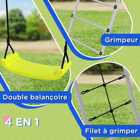 Balançoire portique 4 agrès - 2 balançoires, 2 échelles - dim. 2,6l x 1,85l x 1,8h m - métal époxy Gris 4 - vertbaudet enfant 