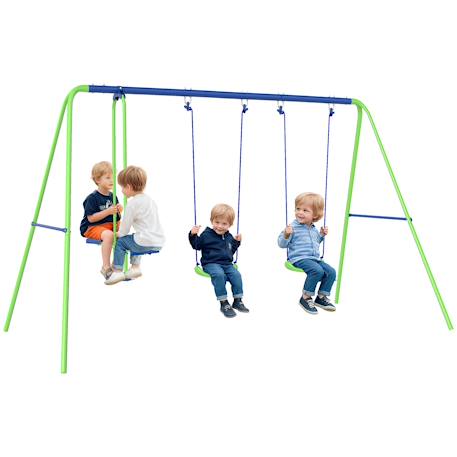 Balançoire 3 agrès portique avec 2 balançoires et face à face dim. 2,8l x 1,4l x 1,78h m métal époxy anticorrosion Vert+Violet 1 - vertbaudet enfant 