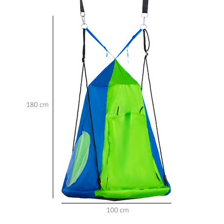 Balançoire nid d'oiseau ronde balançoire panier ø 1 x 1,8h m - tente amovible incluse - 4 anneaux inclus métal époxy oxford haute densité Vert 3 - vertbaudet enfant 