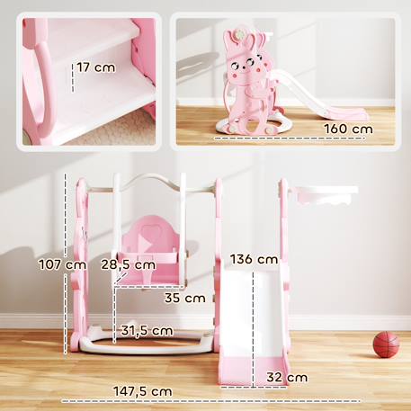 Toboggan balançoire panier basket enfant 3 en 1 design lapin hdpe Rose 3 - vertbaudet enfant 