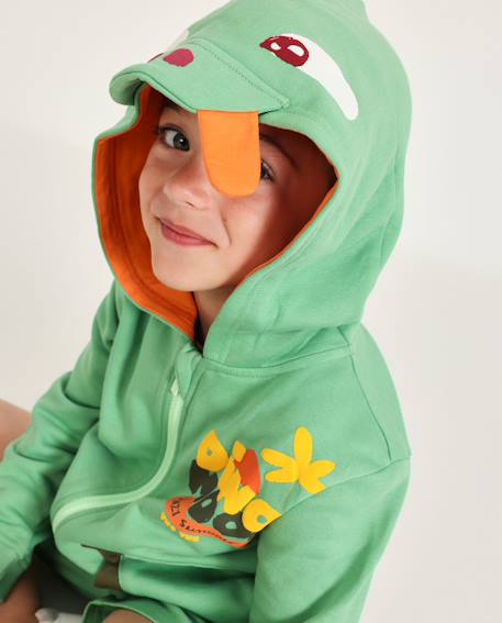 Ensemble garçon en maille avec capuche dinosaure Vert 1 - vertbaudet enfant 
