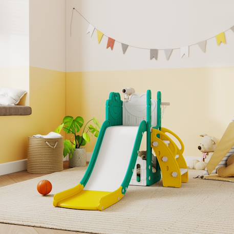 Toboggan enfant design grenouille - panier de basket-ball intégré - ballon, pompe inclus Jaune 2 - vertbaudet enfant 