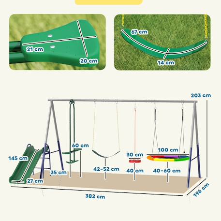 Balançoire aire de jeux 4+1 agrès acier Gris 3 - vertbaudet enfant 