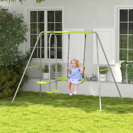 Balançoire 2 agrès portique avec balançoire et face à face dim. 2,55l x 1,6l x 1,8h m métal époxy Gris 2 - vertbaudet enfant 