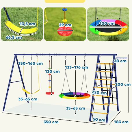 Portique balançoire 6 en 1 - balançoire, corde et filet d'escalade, nid oiseau, panier basket, échelle - acier Bleu 3 - vertbaudet enfant 