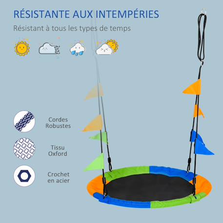 Balançoire nid d'oiseau ronde balançoire panier ø 100 cm 2 anneaux inclus métal époxy pp oxford haute densité drapeaux multicolores Multicolore 6 - vertbaudet enfant 