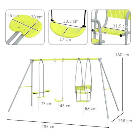 Balançoire 3 agrès portique 2 face à face et balançoire dim. 2,83l x 1,56l x 1,8h m métal époxy Gris 3 - vertbaudet enfant 