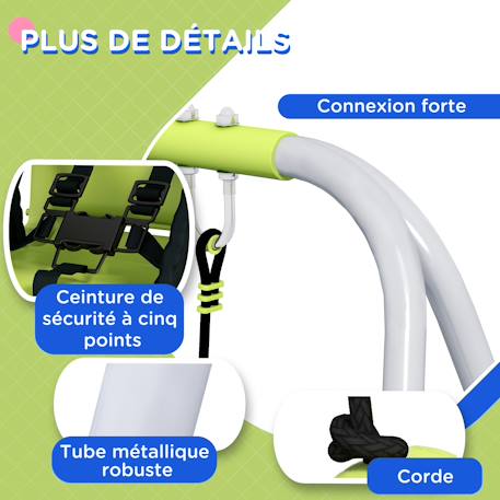 Portique balançoire évolutive - siège haut, accoudoirs, ceinture sécurité 5 points, barre protection - métal époxy Gris 6 - vertbaudet enfant 