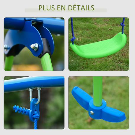 Balançoire 3 agrès portique avec 2 balançoires et face à face dim. 2,8l x 1,4l x 1,78h m métal époxy anticorrosion Vert+Violet 5 - vertbaudet enfant 