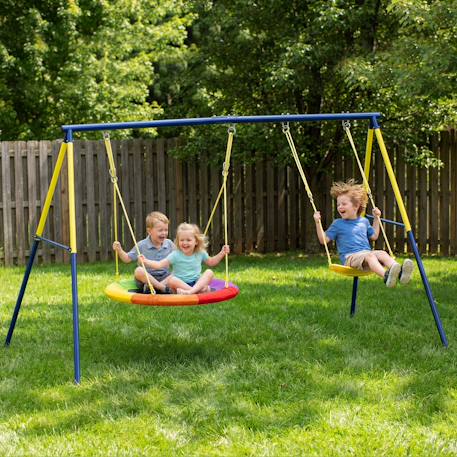 Balançoire portique pour enfant 3 à 8 ans cadre acier Bleu 2 - vertbaudet enfant 