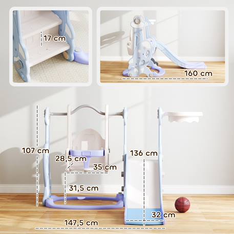 Toboggan balançoire panier basket enfant 3 en 1 design fusée hdpe Bleu 3 - vertbaudet enfant 