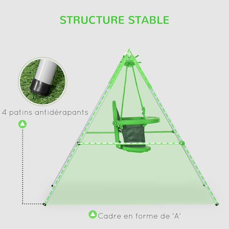Portique balançoire enfant 6-36 mois - siège haut, accoudoirs, ceinture sécurité 2 points, barre protection - métal époxy Vert 6 - vertbaudet enfant 
