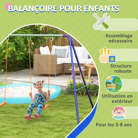 Balançoire 2 agrès portique avec 2 balançoires dim. 2,69l x 1,6l x 1,8h m métal époxy anticorrosion Bleu 4 - vertbaudet enfant 