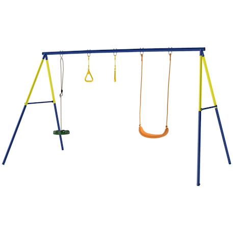 Balançoire 3 agrès - balançoire disque, balançoire une place, anneaux - acier Bleu 5 - vertbaudet enfant 