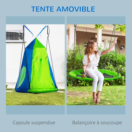 Balançoire nid d'oiseau ronde balançoire panier ø 1 x 1,8h m - tente amovible incluse - 4 anneaux inclus métal époxy oxford haute densité Vert 4 - vertbaudet enfant 