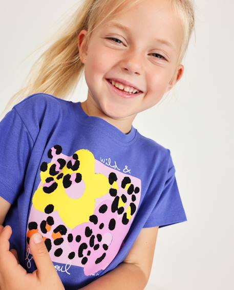 T-shirt pour fille en maille avec imprimé sur le devant Violet 1 - vertbaudet enfant 