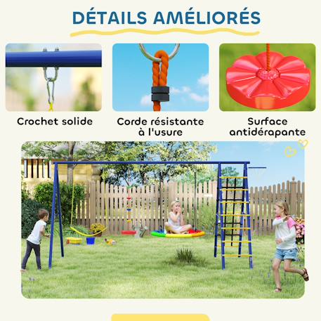 Portique balançoire 6 en 1 - balançoire, corde et filet d'escalade, nid oiseau, panier basket, échelle - acier Bleu 6 - vertbaudet enfant 