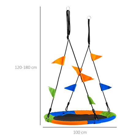 Balançoire nid d'oiseau ronde balançoire panier ø 100 cm 2 anneaux inclus métal époxy pp oxford haute densité drapeaux multicolores Multicolore 3 - vertbaudet enfant 