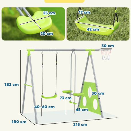 Portique balançoire enfant 4 en 1 - face à face, balançoire, panier basket-ball, cible football - acier Vert 3 - vertbaudet enfant 