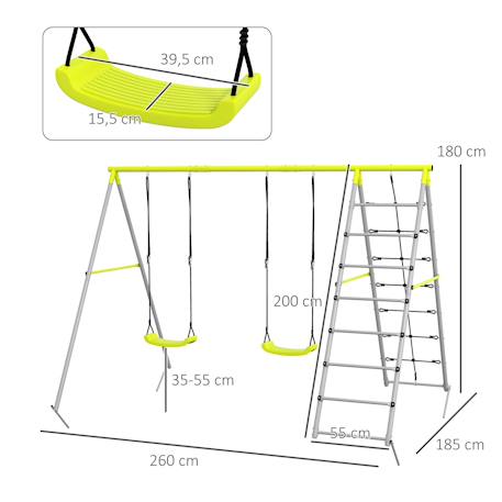 Balançoire portique 4 agrès - 2 balançoires, 2 échelles - dim. 2,6l x 1,85l x 1,8h m - métal époxy Gris 3 - vertbaudet enfant 