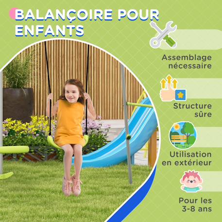 Balançoire 2 agrès portique avec balançoire et face à face dim. 2,55l x 1,6l x 1,8h m métal époxy Gris 5 - vertbaudet enfant 
