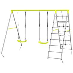 Jouet-Balançoire portique 4 agrès - 2 balançoires, 2 échelles - dim. 2,6l x 1,85l x 1,8h m - métal époxy