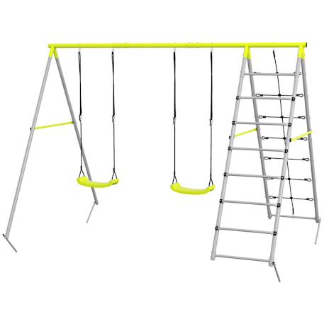 Balançoire portique 4 agrès - 2 balançoires, 2 échelles - dim. 2,6l x 1,85l x 1,8h m - métal époxy Gris 1 - vertbaudet enfant 